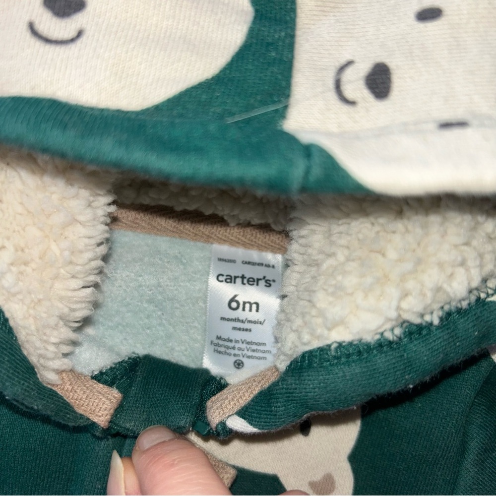 Carter's Green Hooded One-Piece with White Bear Print - Picture 2 of 2